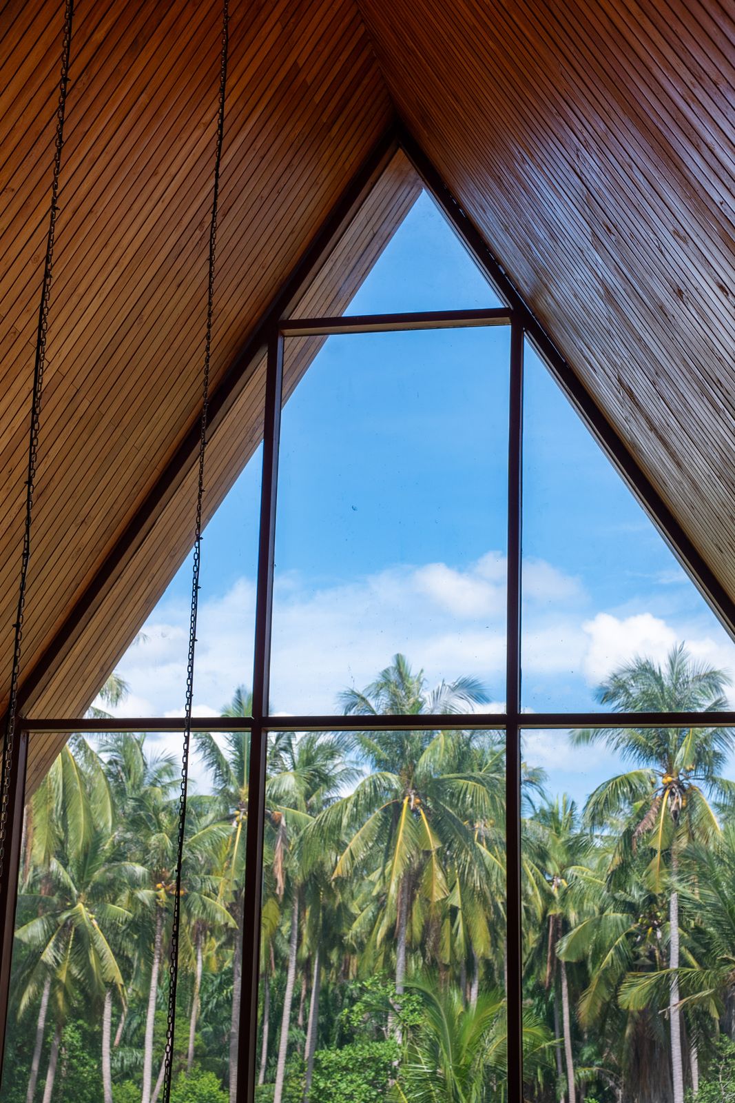 A-frame window over the coconut grove
